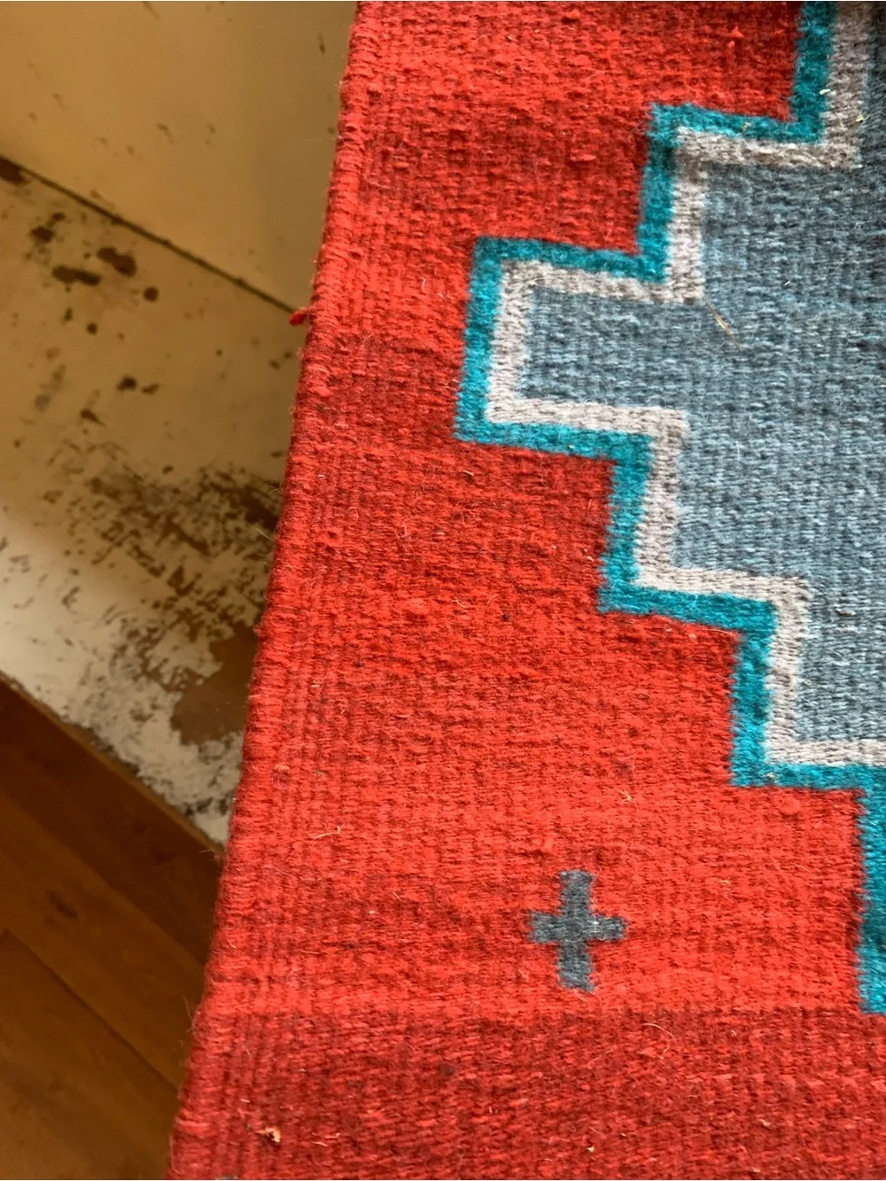 Handwoven Red Southwestern Runner Rug with Geometric Pattern